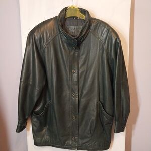 Vintage Jacquline Ferrari Women’s Leather Jacket Size M Hunter Green Oversized